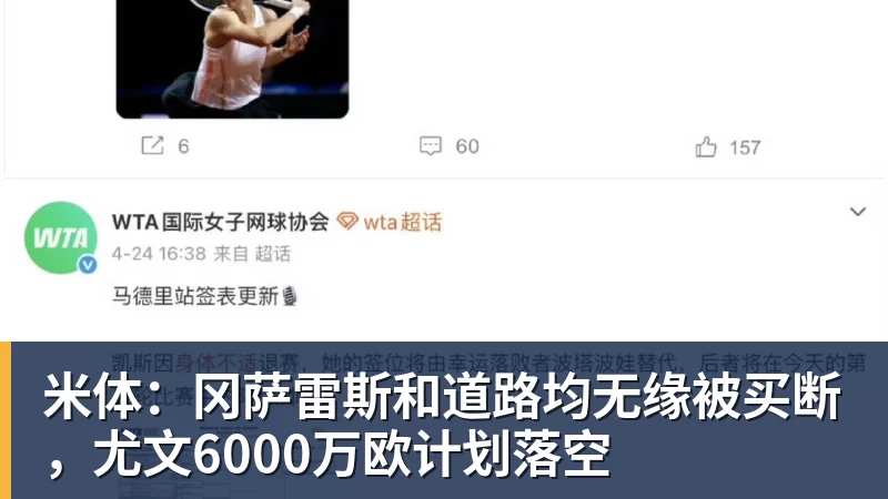 米体：冈萨雷斯和道路均无缘被买断，尤文6000万欧计划落空